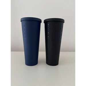 Starbucks 24 oz Reusable Tumbler Set Matte Blue & Black Cold Cup 709 mL NEW